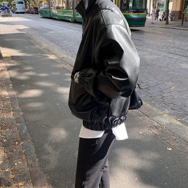 ZIP-UP LEATHER JACKET - INTOHYPEZONE