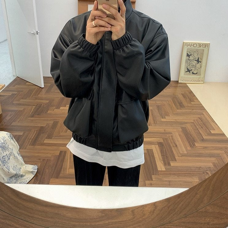 ZIP-UP LEATHER JACKET - INTOHYPEZONE