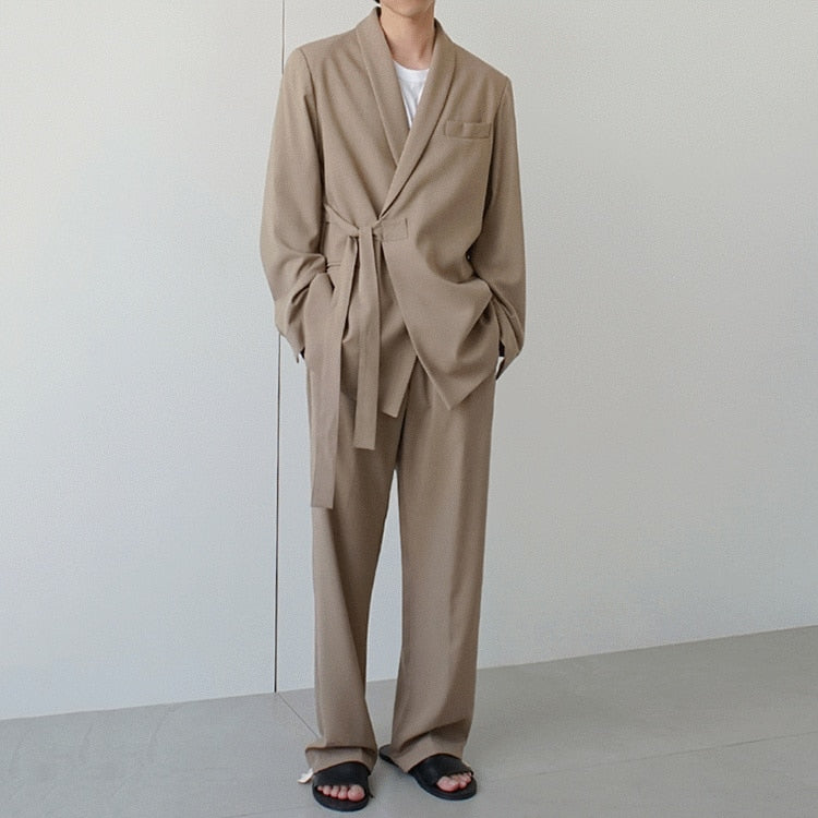 KHAKI CASUAL SUIT TWO PIECE SET - INTOHYPEZONE