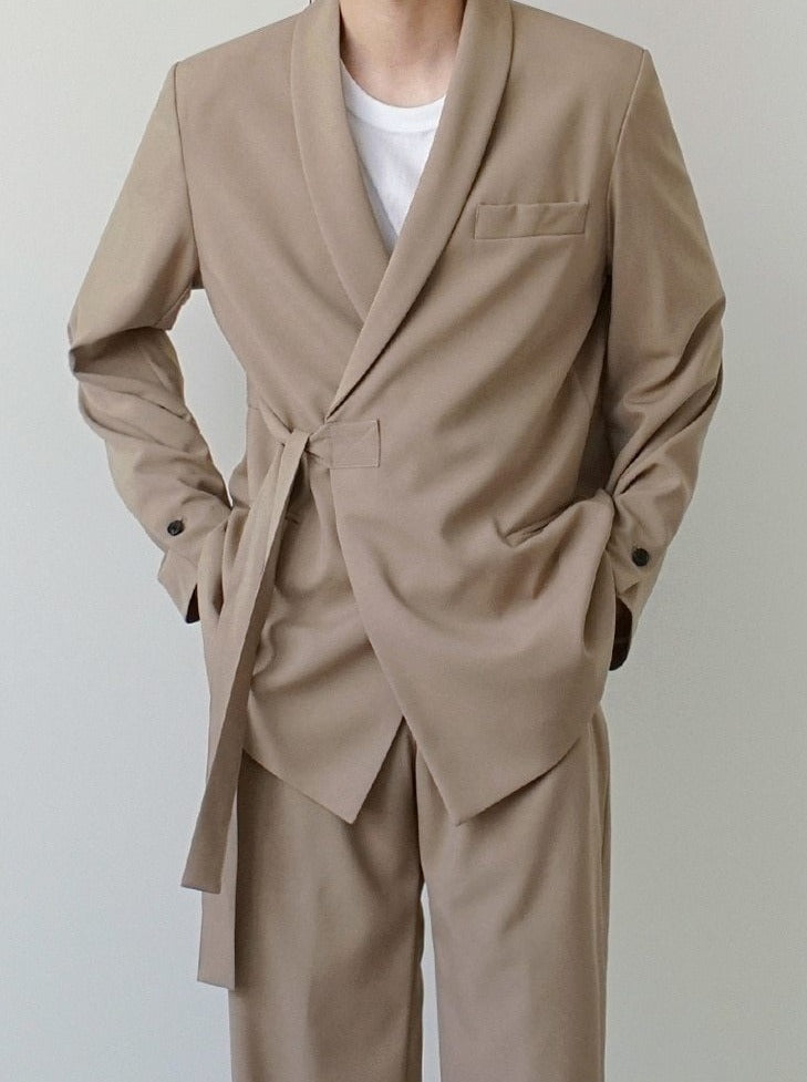 KHAKI CASUAL SUIT TWO PIECE SET - INTOHYPEZONE