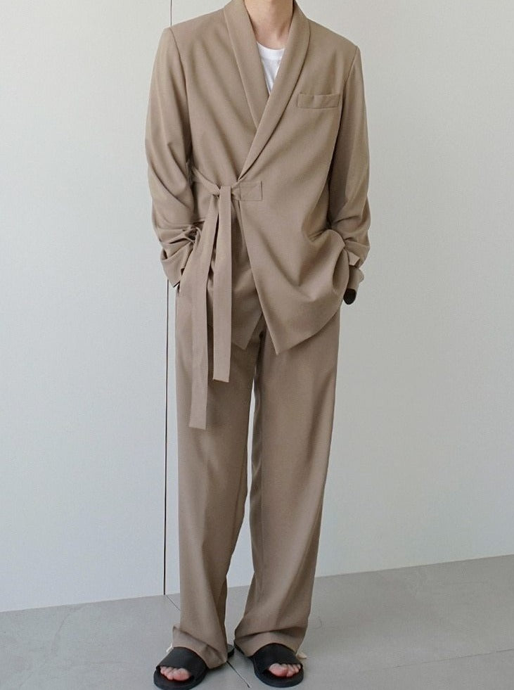 KHAKI CASUAL SUIT TWO PIECE SET - INTOHYPEZONE