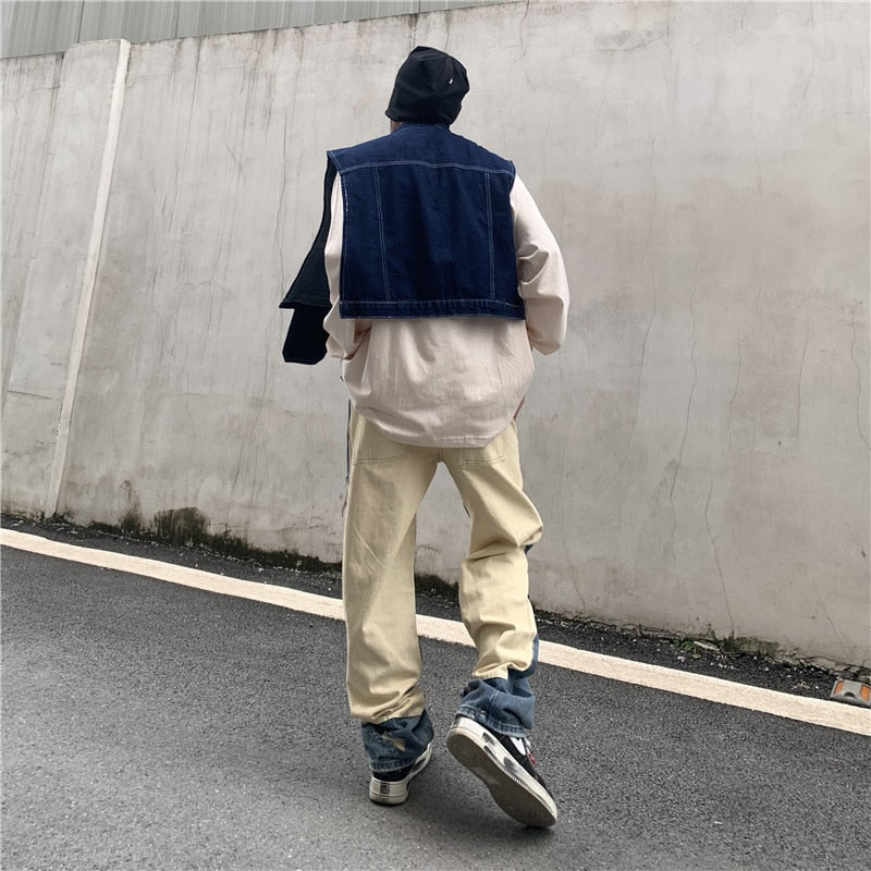 RIPPED PATCHWORK DENIM PANTS - INTOHYPEZONE