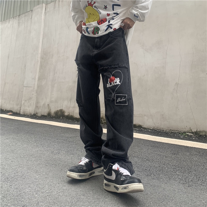 RIPPED PATCHWORK DENIM PANTS - INTOHYPEZONE