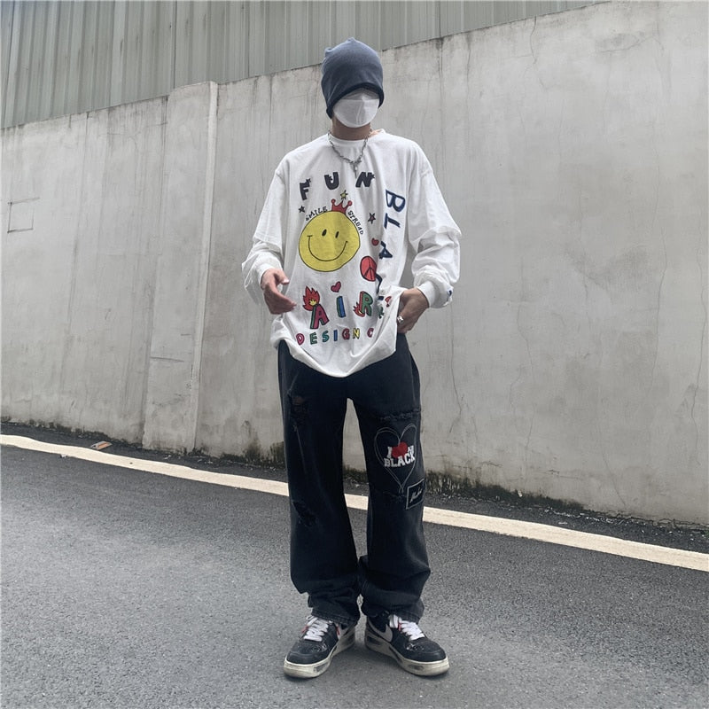 RIPPED PATCHWORK DENIM PANTS - INTOHYPEZONE