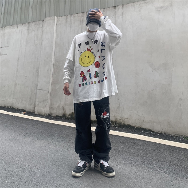 RIPPED PATCHWORK DENIM PANTS - INTOHYPEZONE