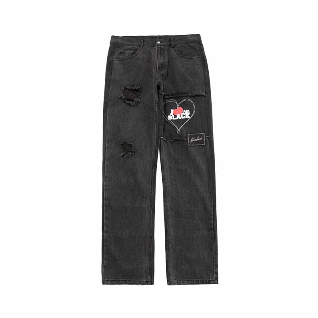 RIPPED PATCHWORK DENIM PANTS - INTOHYPEZONE