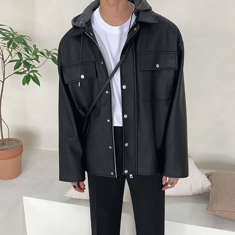DETACHABLE HOODED LEATHER JACKET - INTOHYPEZONE