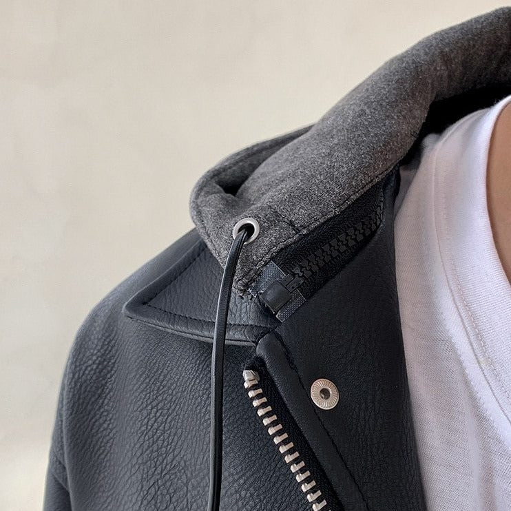 DETACHABLE HOODED LEATHER JACKET - INTOHYPEZONE