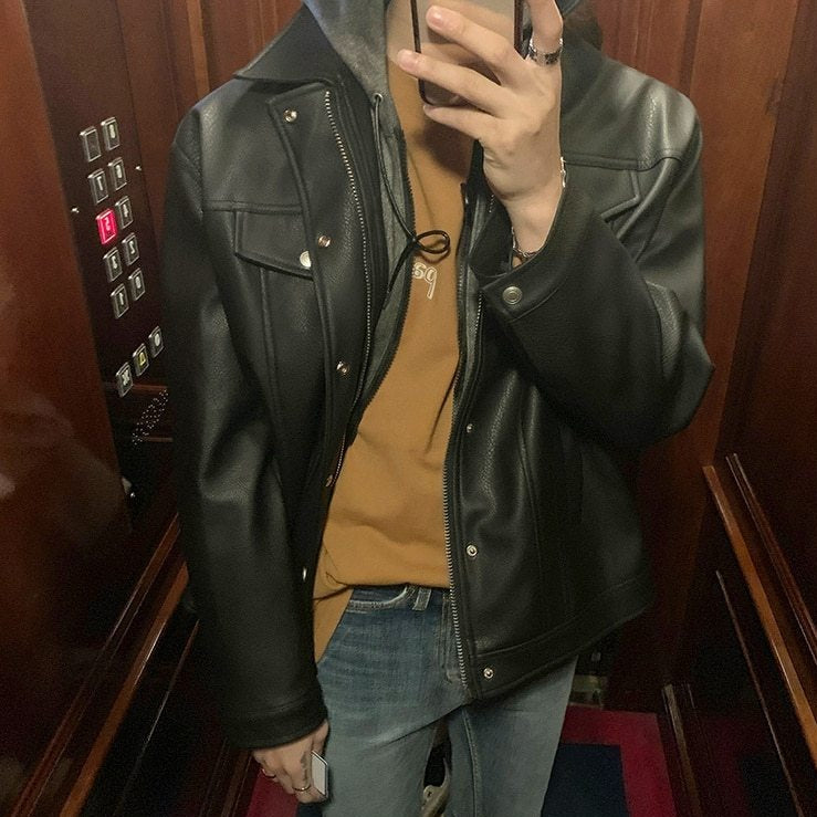 DETACHABLE HOODED LEATHER JACKET - INTOHYPEZONE