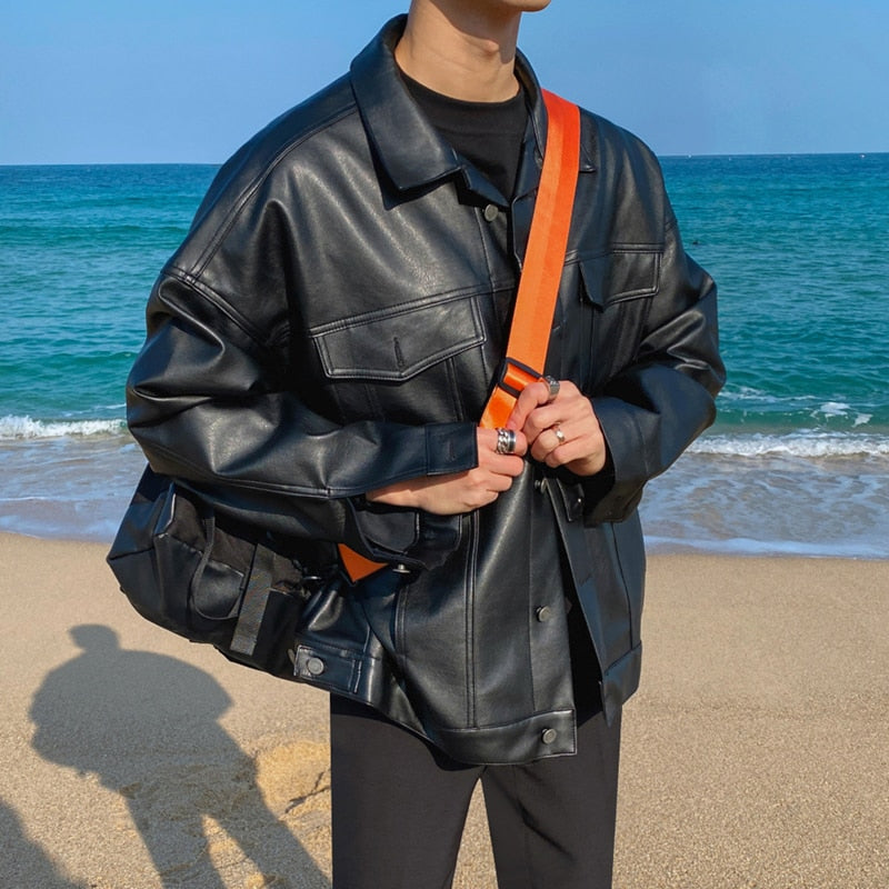 DROP SHOULDER LEATHER JACKET - INTOHYPEZONE