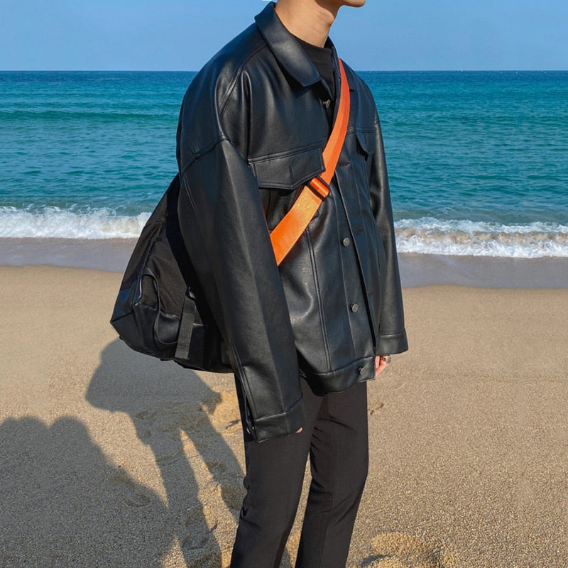 DROP SHOULDER LEATHER JACKET - INTOHYPEZONE