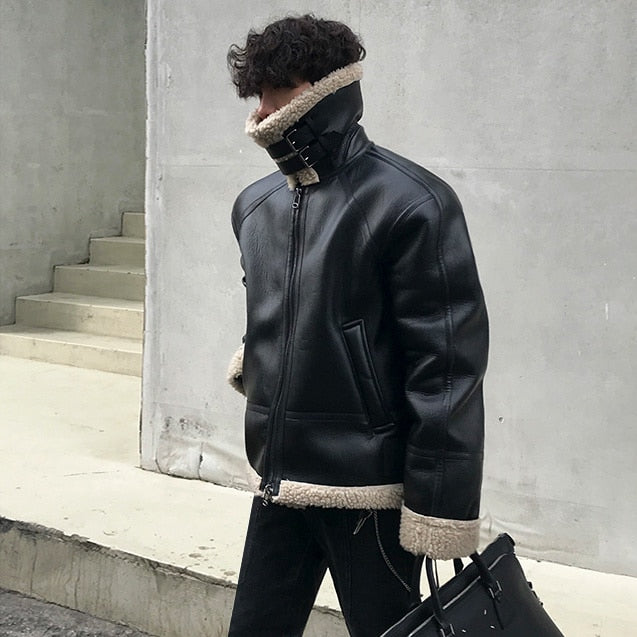 FAUX SHEARLING LEATHER JACKET - INTOHYPEZONE