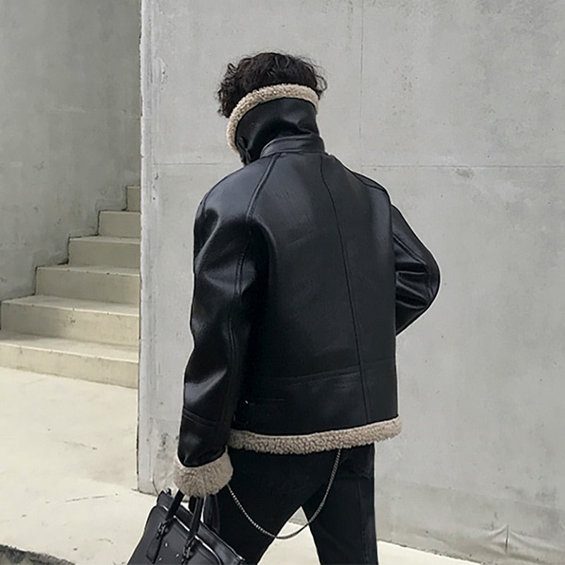 FAUX SHEARLING LEATHER JACKET - INTOHYPEZONE