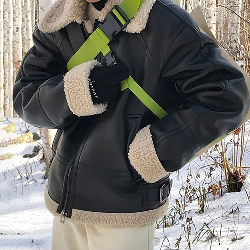 FAUX SHEARLING LEATHER JACKET - INTOHYPEZONE