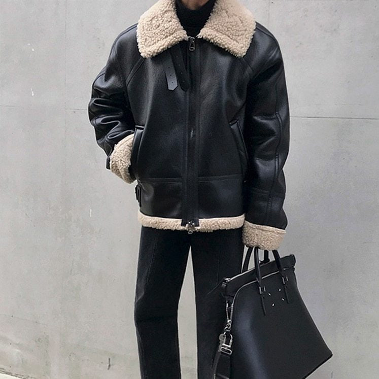 FAUX SHEARLING LEATHER JACKET - INTOHYPEZONE