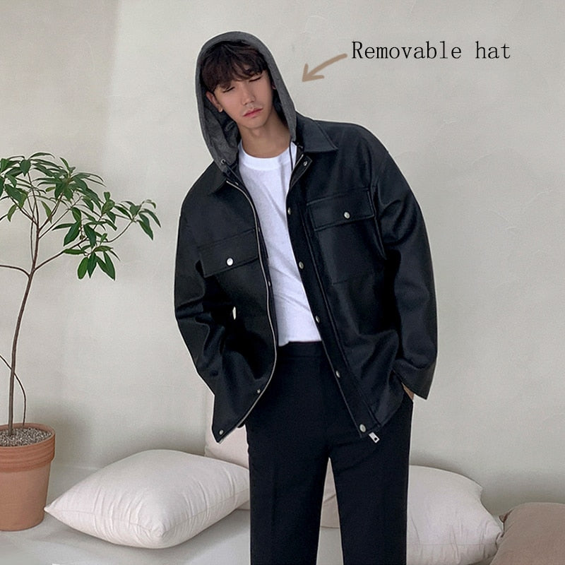 DETACHABLE HOODED LEATHER JACKET - INTOHYPEZONE