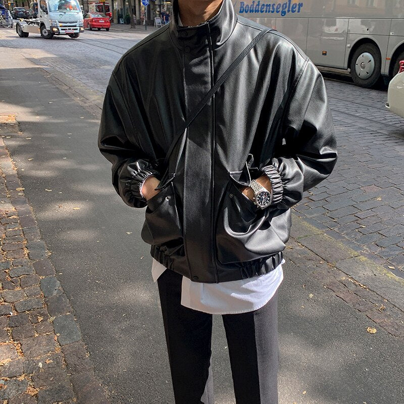 ZIP-UP LEATHER JACKET - INTOHYPEZONE