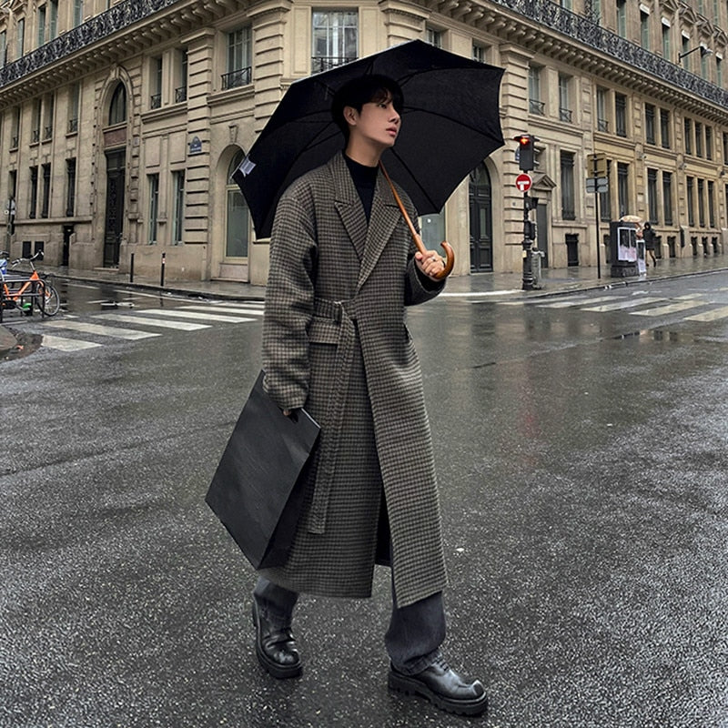 WOOLEN PLAID TRENCH COAT - INTOHYPEZONE