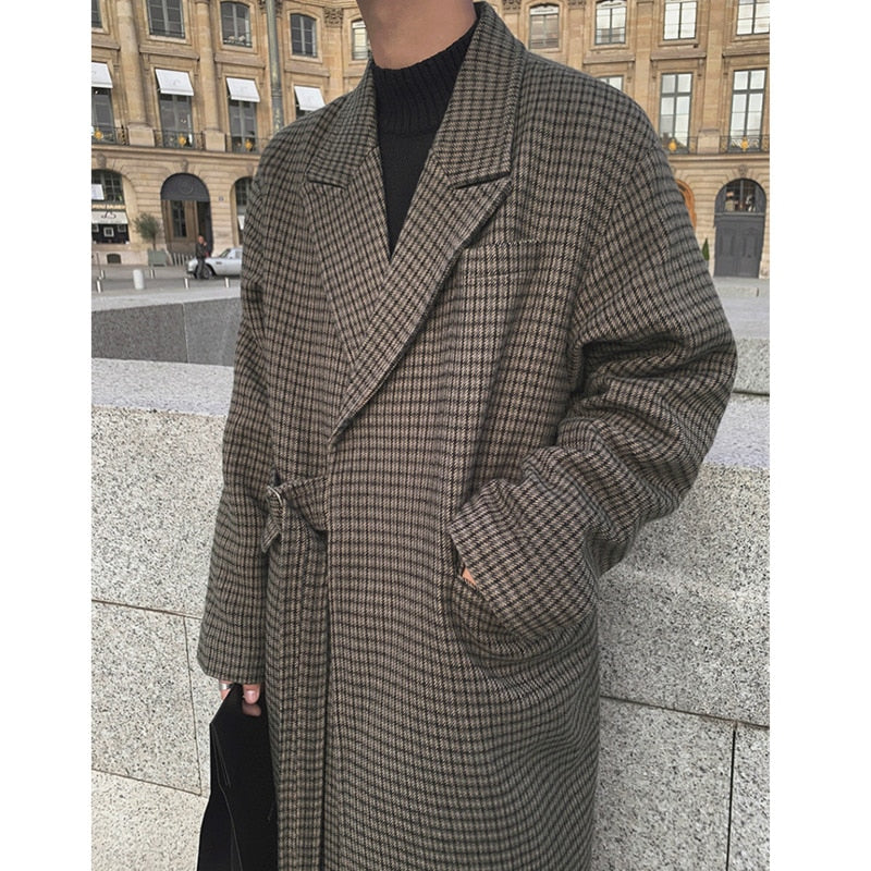 WOOLEN PLAID TRENCH COAT - INTOHYPEZONE