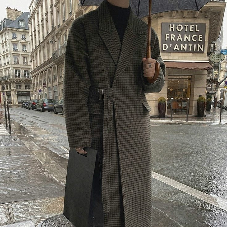 WOOLEN PLAID TRENCH COAT - INTOHYPEZONE