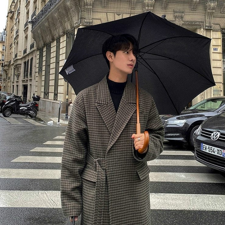 WOOLEN PLAID TRENCH COAT - INTOHYPEZONE