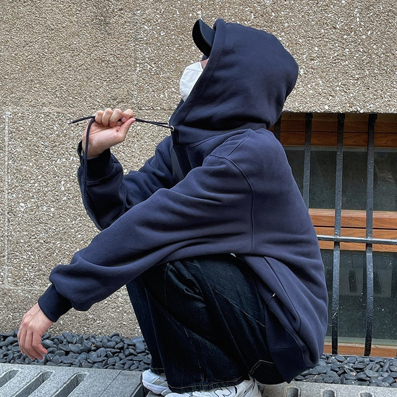 NAVY BLUE LETTER PRINT HOODIE - INTOHYPEZONE