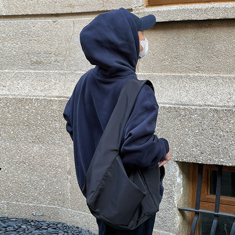 NAVY BLUE LETTER PRINT HOODIE - INTOHYPEZONE