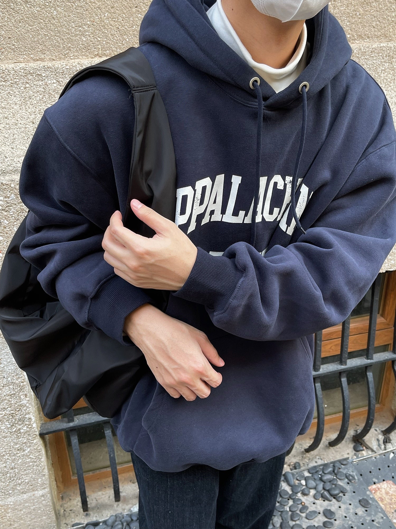 NAVY BLUE LETTER PRINT HOODIE - INTOHYPEZONE
