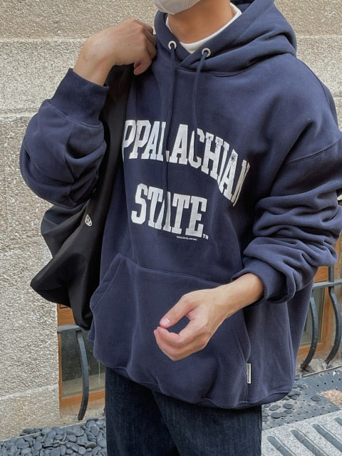 NAVY BLUE LETTER PRINT HOODIE - INTOHYPEZONE