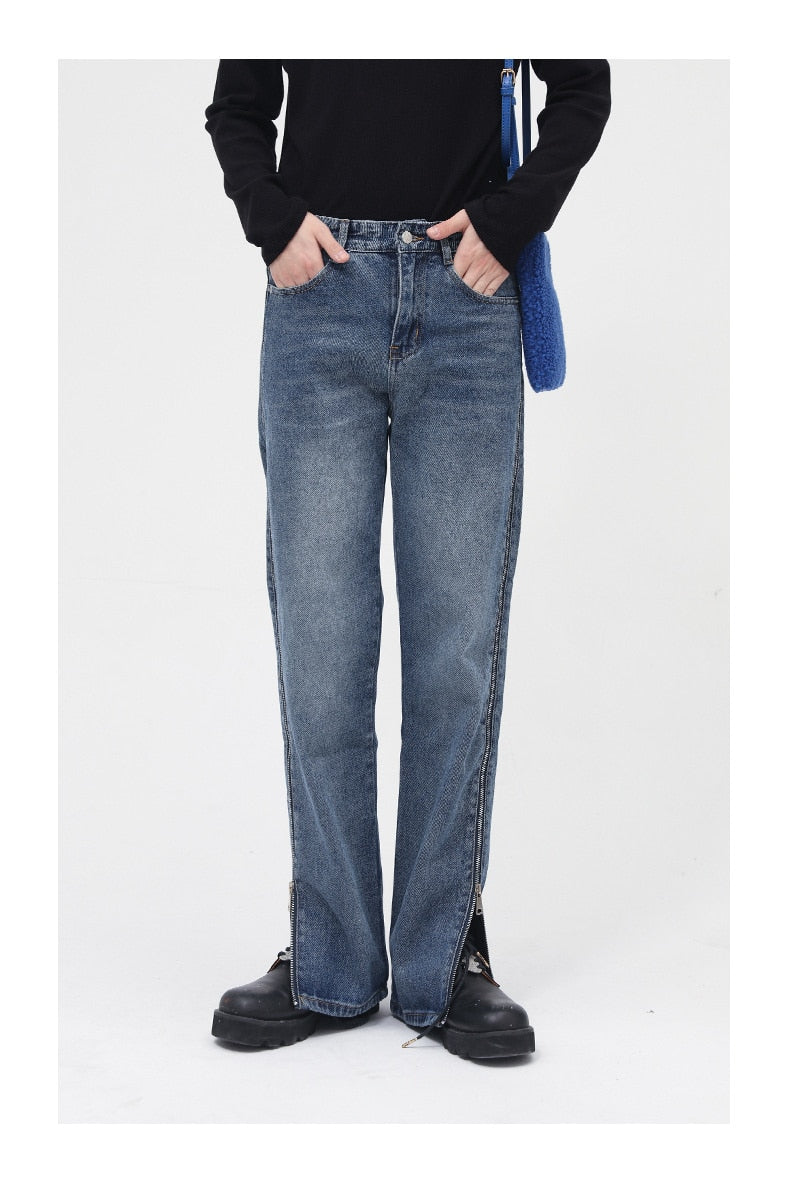 SIDE ZIP SPLIT JEANS - INTOHYPEZONE