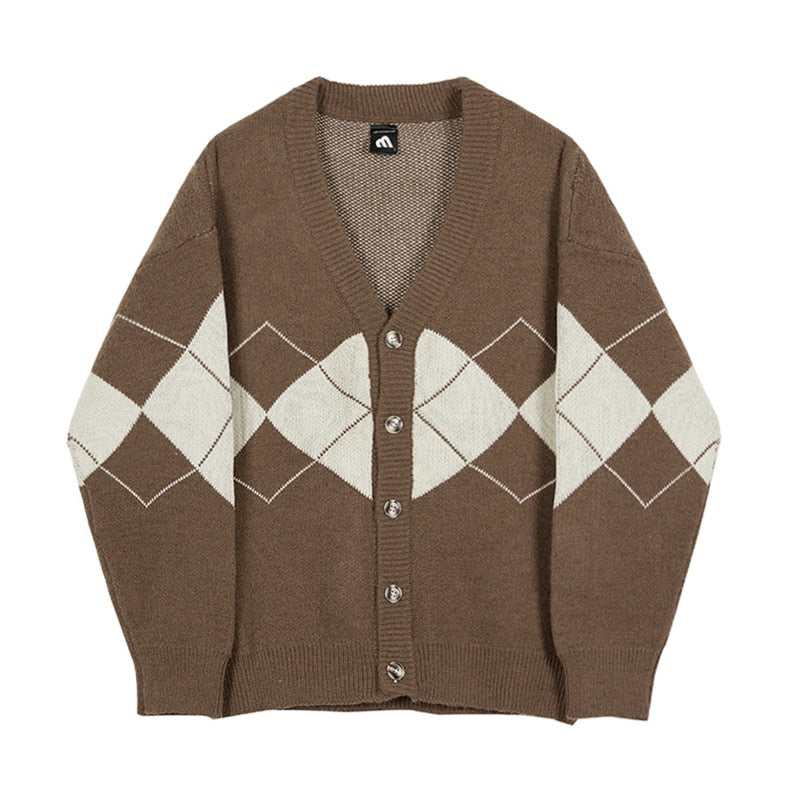 KNITTED DIAMOND PATTERN CARDIGAN - INTOHYPEZONE