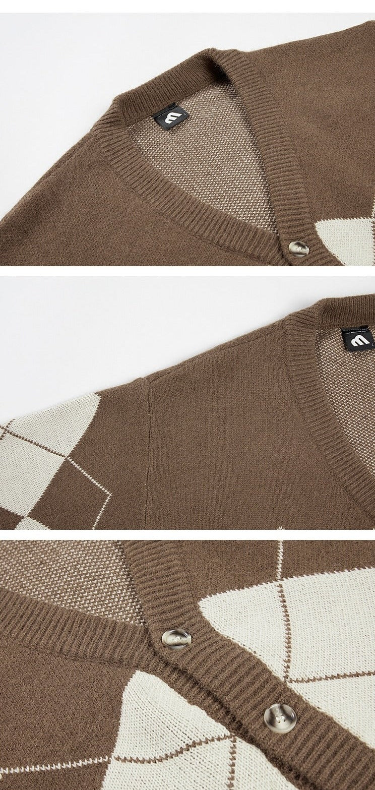 KNITTED DIAMOND PATTERN CARDIGAN - INTOHYPEZONE
