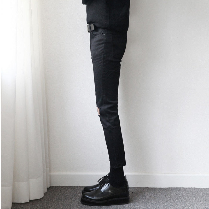 RIPPED ANKLE LENGTH SLIM FIT PANTS - INTOHYPEZONE