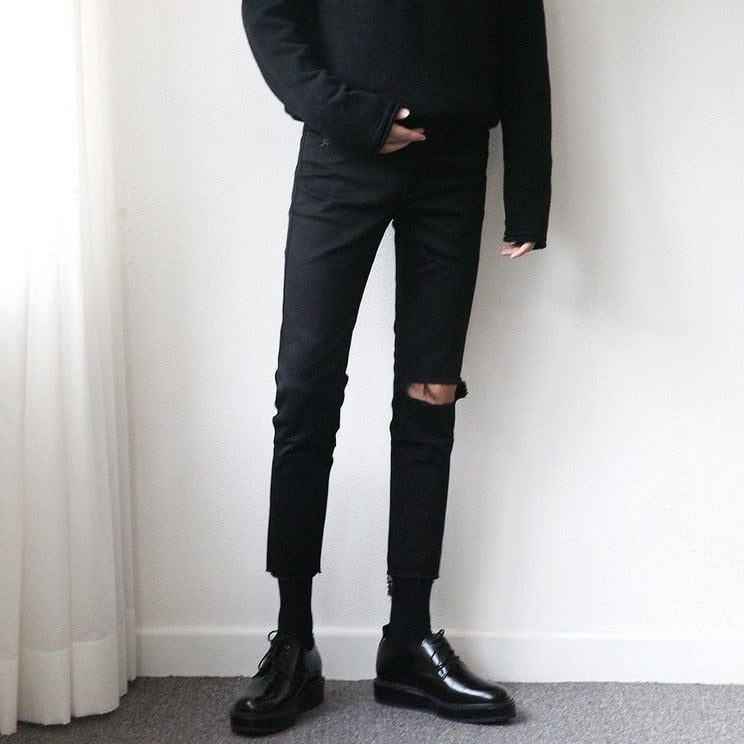 RIPPED ANKLE LENGTH SLIM FIT PANTS - INTOHYPEZONE