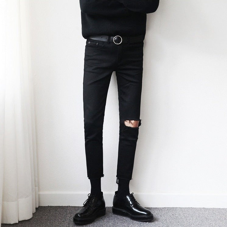 RIPPED ANKLE LENGTH SLIM FIT PANTS - INTOHYPEZONE