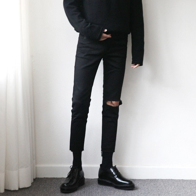 RIPPED ANKLE LENGTH SLIM FIT PANTS - INTOHYPEZONE