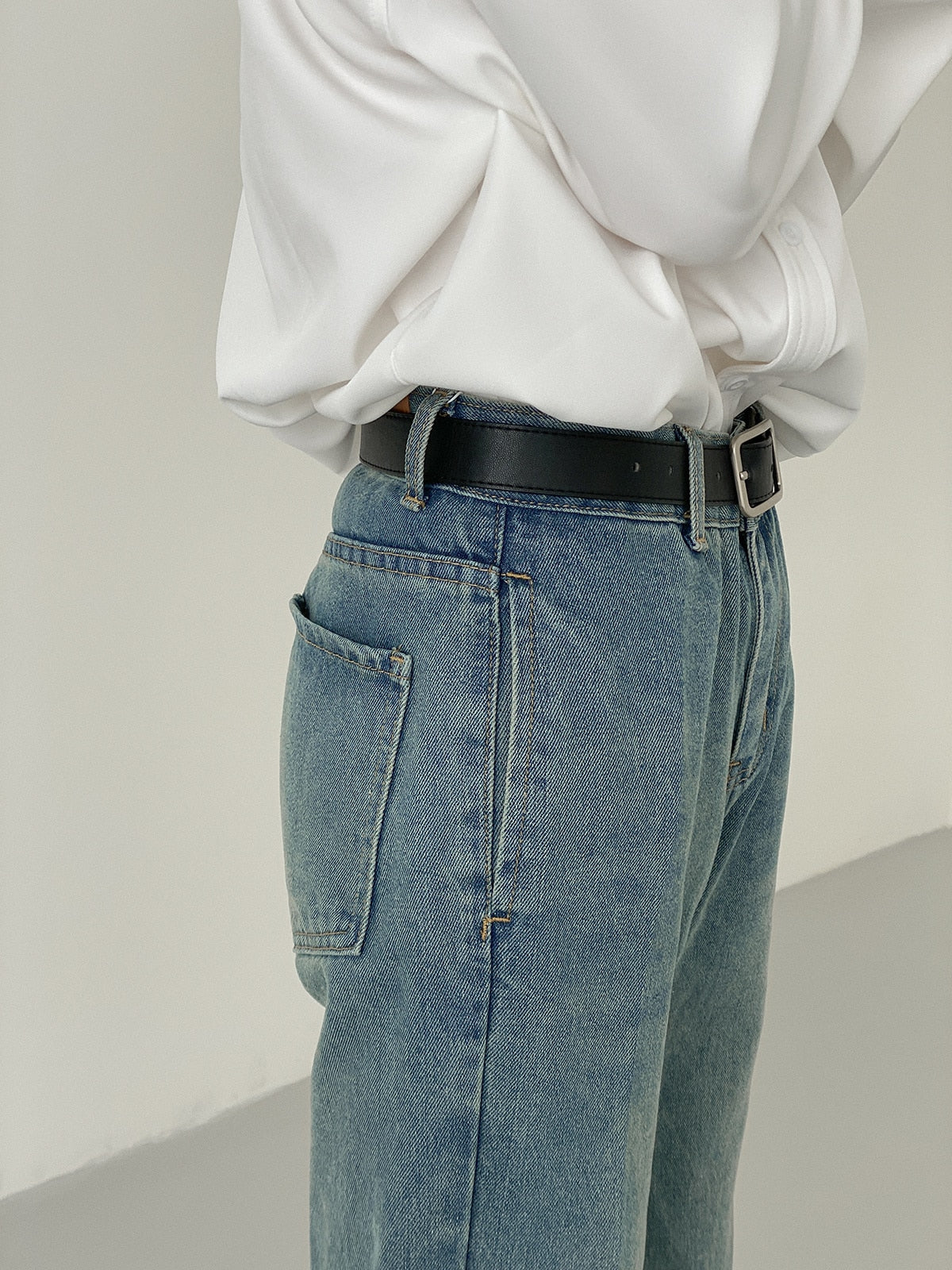 BOTTOM SLIT STRAIGHT DENIM PANTS - INTOHYPEZONE