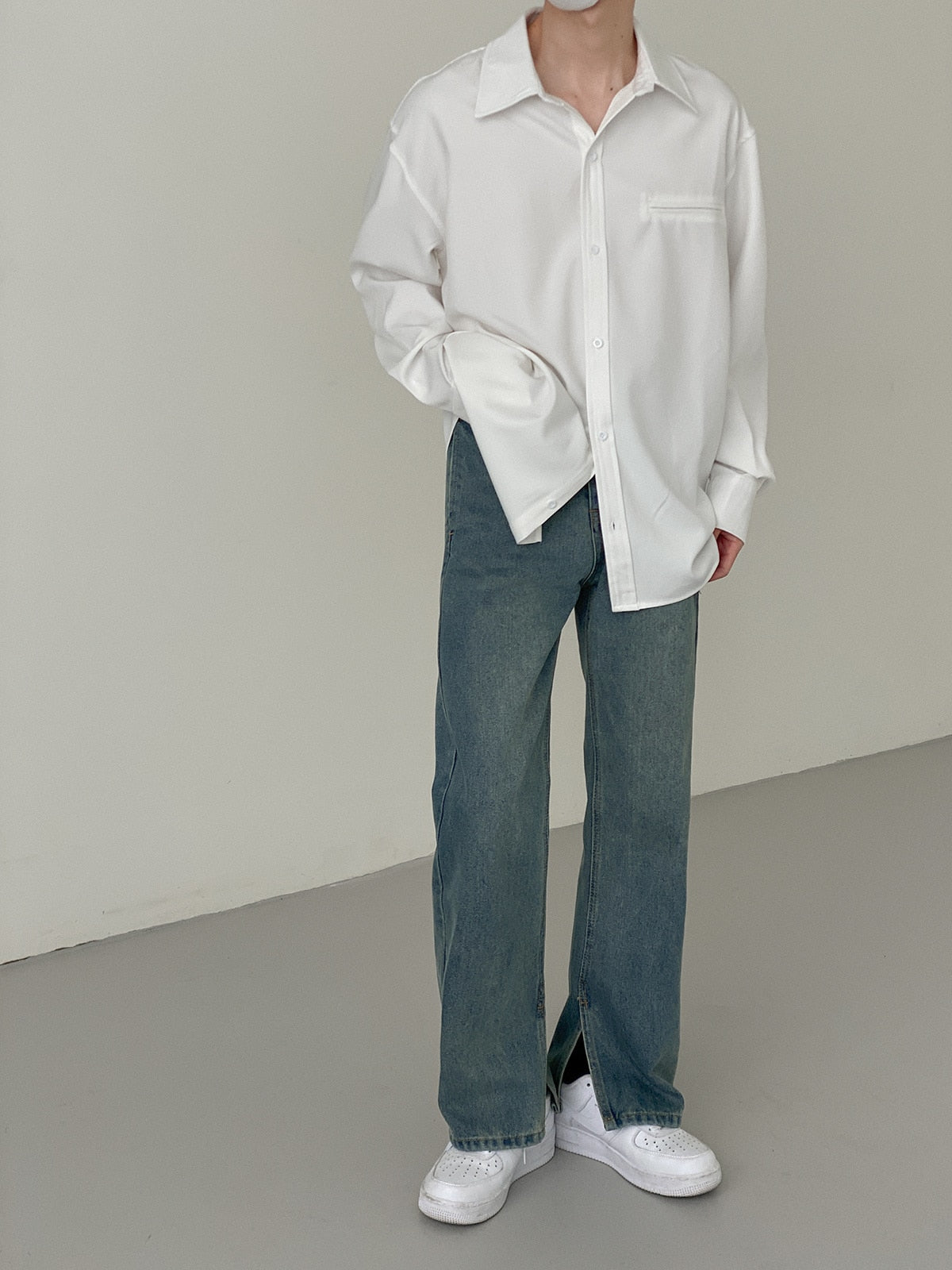 BOTTOM SLIT STRAIGHT DENIM PANTS - INTOHYPEZONE