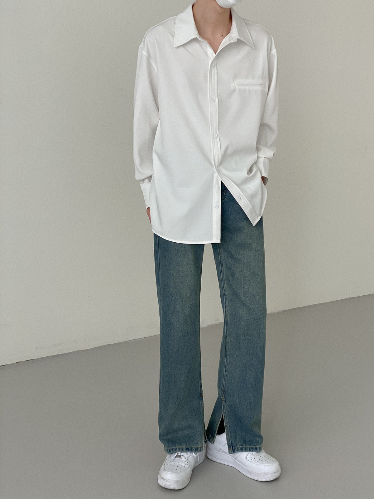 BOTTOM SLIT STRAIGHT DENIM PANTS - INTOHYPEZONE