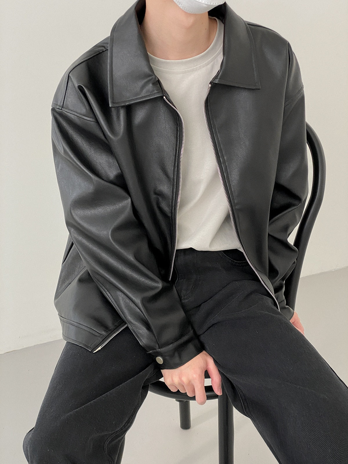 BASIC COLLARED LEATHER JACKET - INTOHYPEZONE