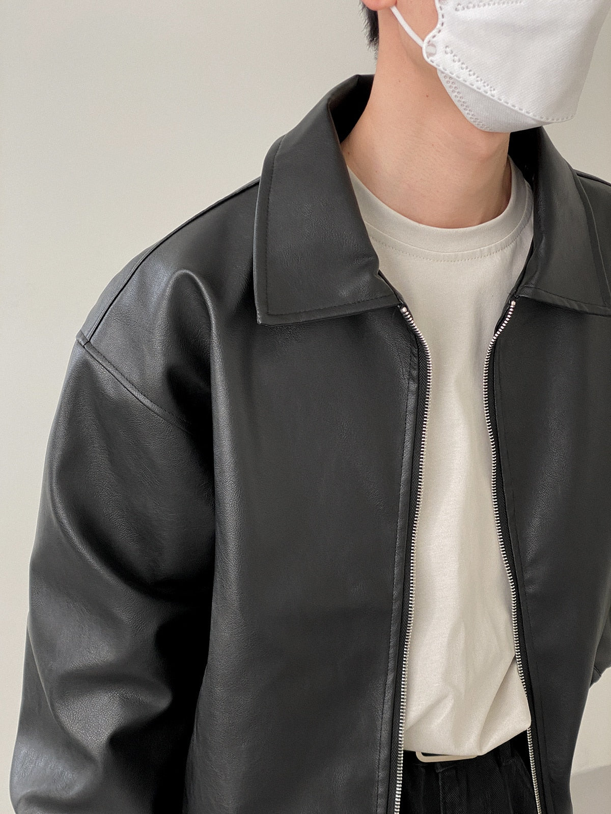 BASIC COLLARED LEATHER JACKET - INTOHYPEZONE