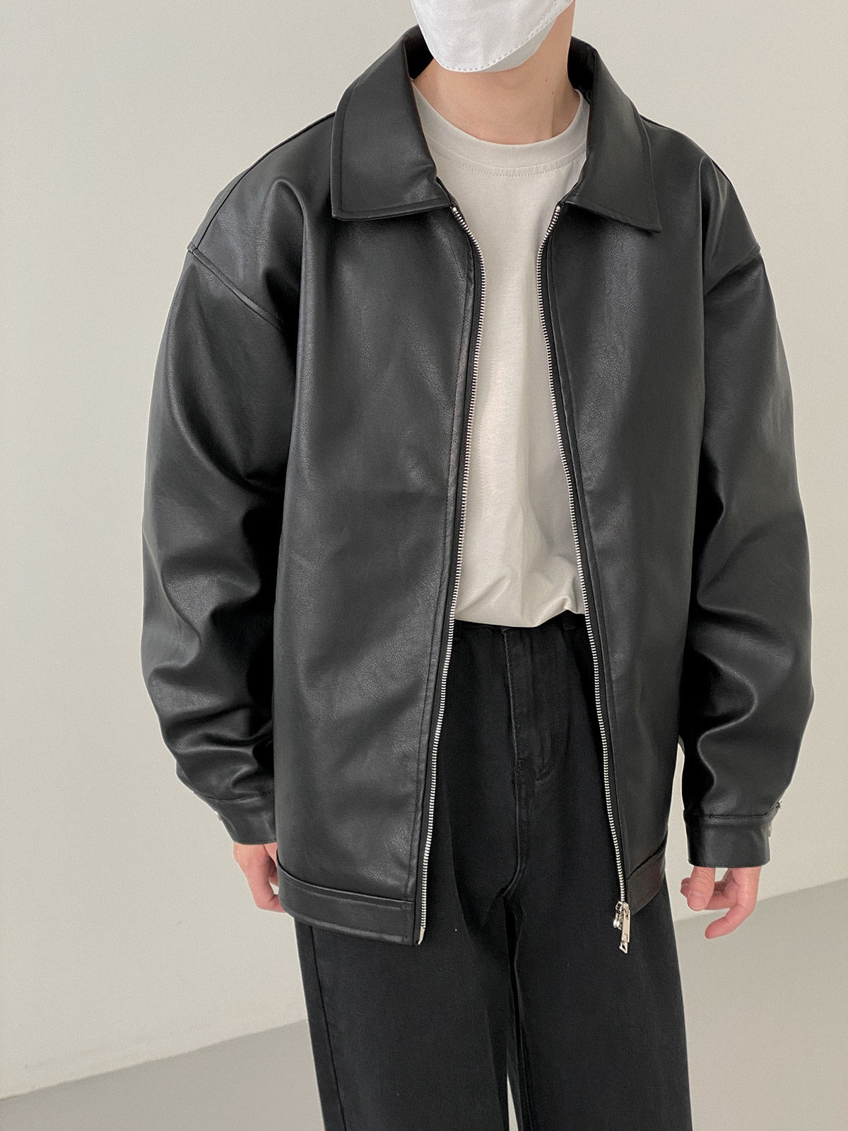 BASIC COLLARED LEATHER JACKET - INTOHYPEZONE