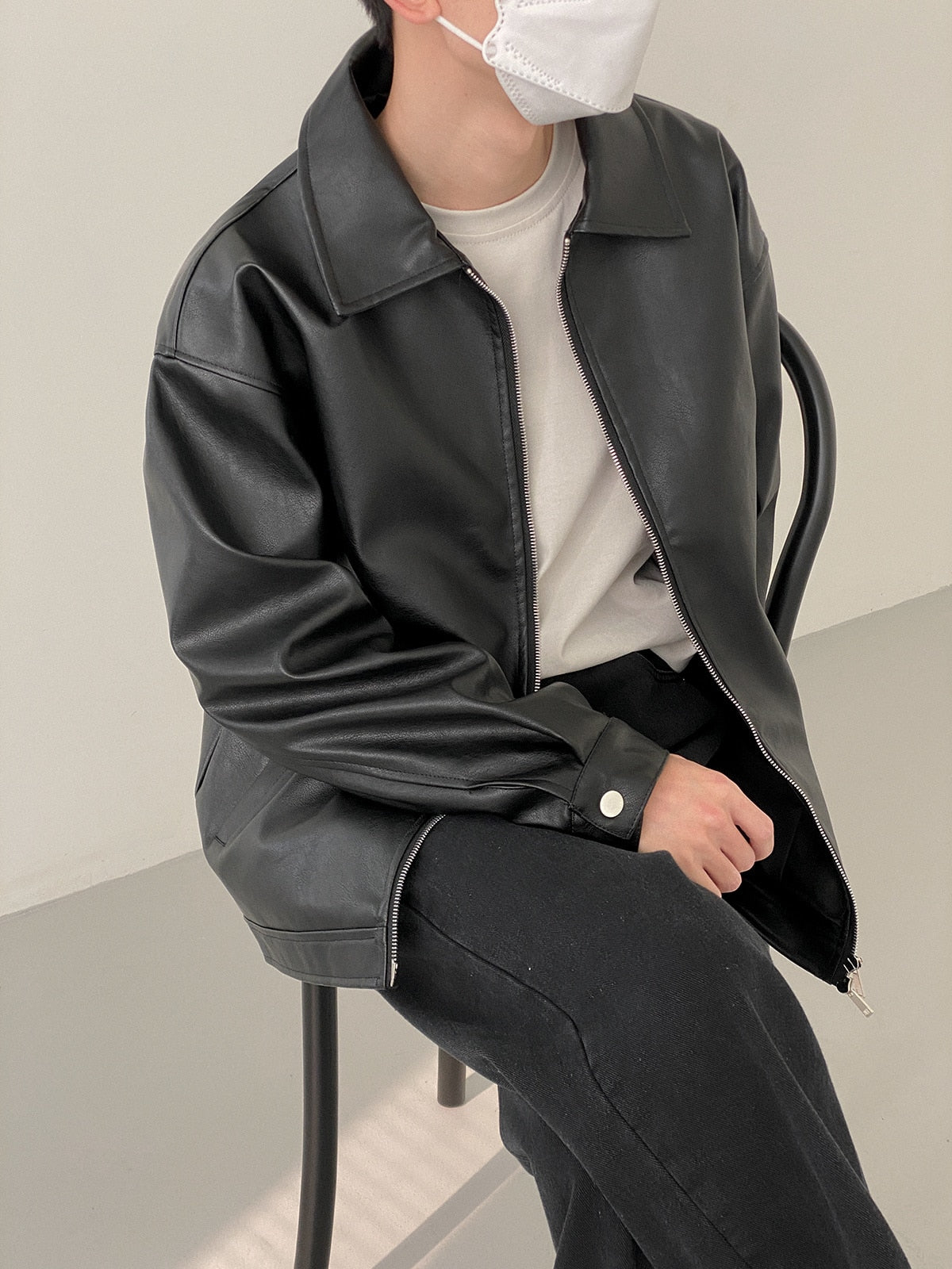 BASIC COLLARED LEATHER JACKET - INTOHYPEZONE