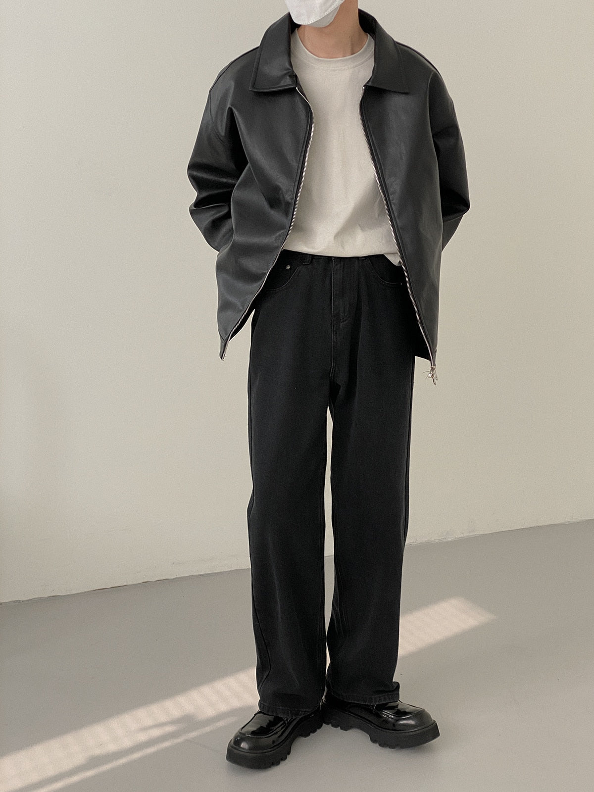 BASIC COLLARED LEATHER JACKET - INTOHYPEZONE