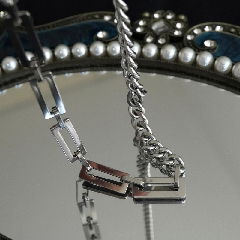 SQUARE MIXED CHAIN NECKLACE - INTOHYPEZONE