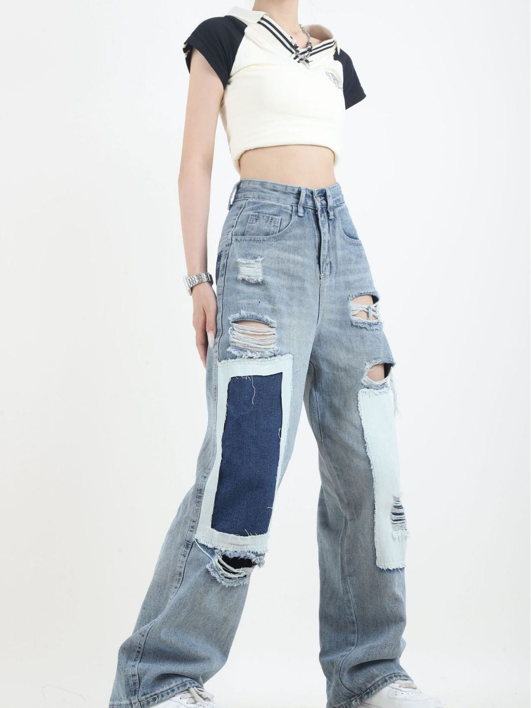 High Street Blue Hollow Out Denim Jeans - INTOHYPEZONE