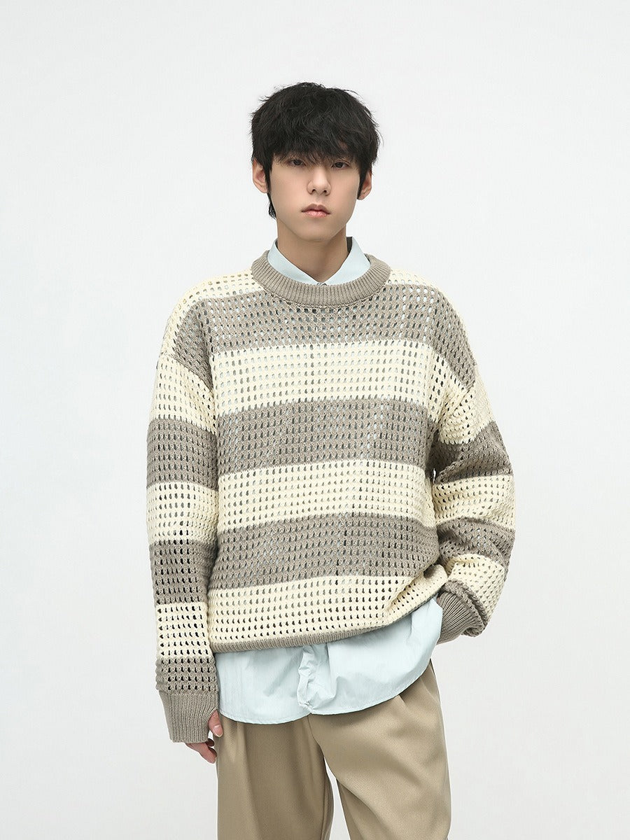 Mesh Hollow Striped Sweater - INTOHYPEZONE