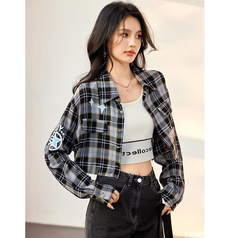 Turn-down Collar Long Sleeve Plaid Shirts - INTOHYPEZONE