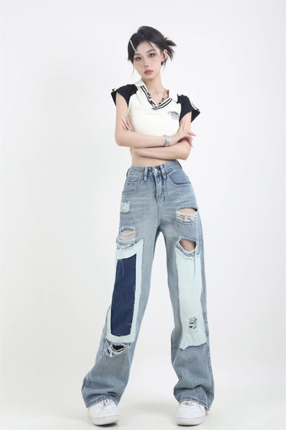 High Street Blue Hollow Out Denim Jeans - INTOHYPEZONE