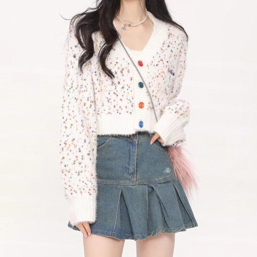 Rainbow Popping Cropped Cardigan - INTOHYPEZONE